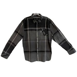 Men’s long-sleeve, casual, button up O’Neill shirt in black and grey and white.